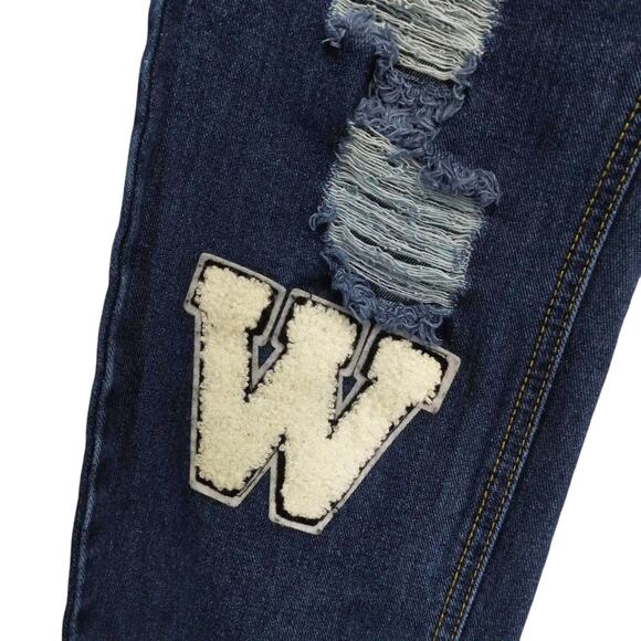 GB18401-2010 Classic B Men's 32x31 Distressed Bleach Jeans Bear Varsity Patches - Picture 4 of 8